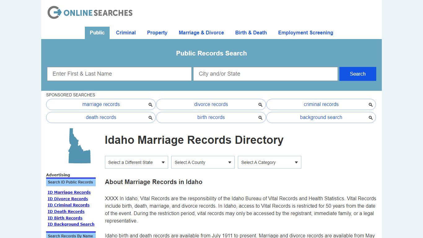 Idaho Marriage Records Search Directory